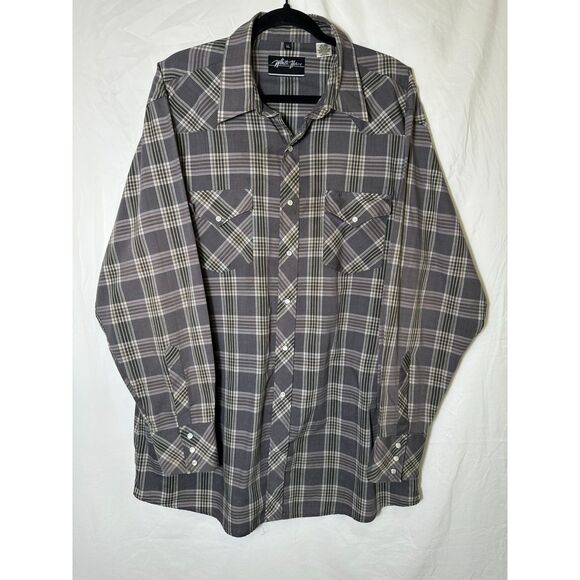 White Horse Men's Western Yoke Gray Plaid Pearl Snap Button Down Shirt Size XL - Picture 1 of 3